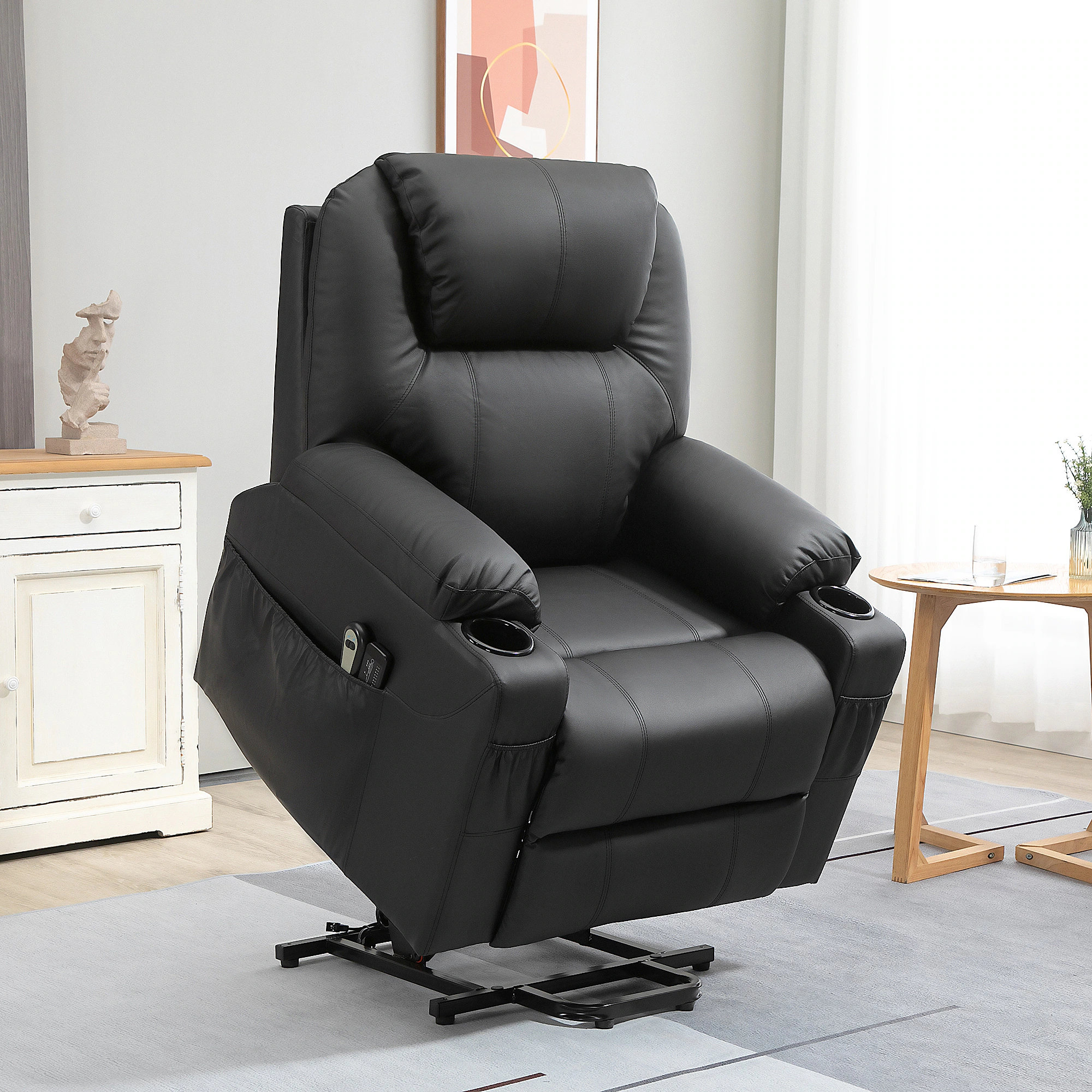 HOMCOM Aufstehsessel mit Massagefunktion schwarz 88L x 92B x 106H cm