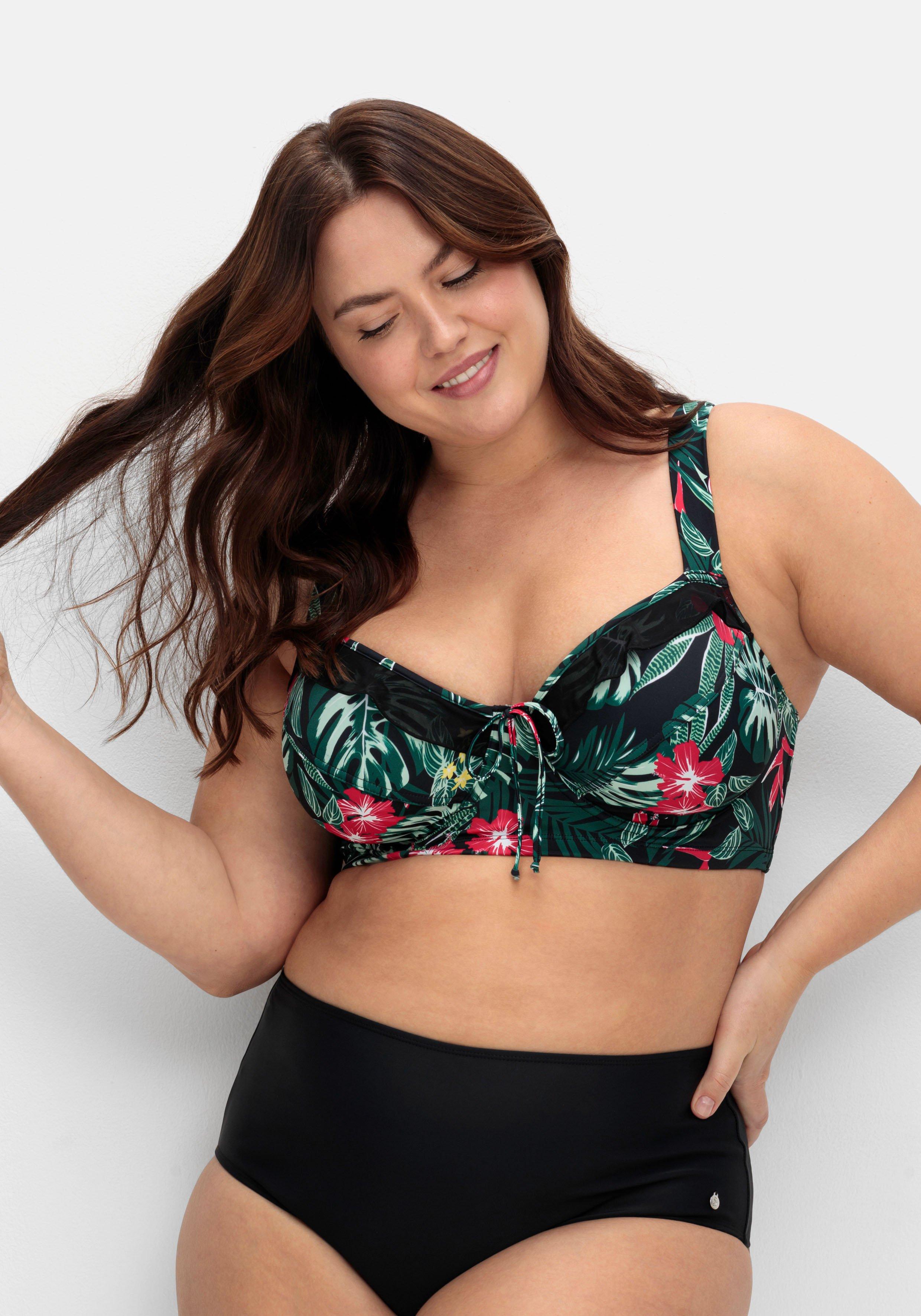 Bikini-Oberteil mit Volants und Tropical Print