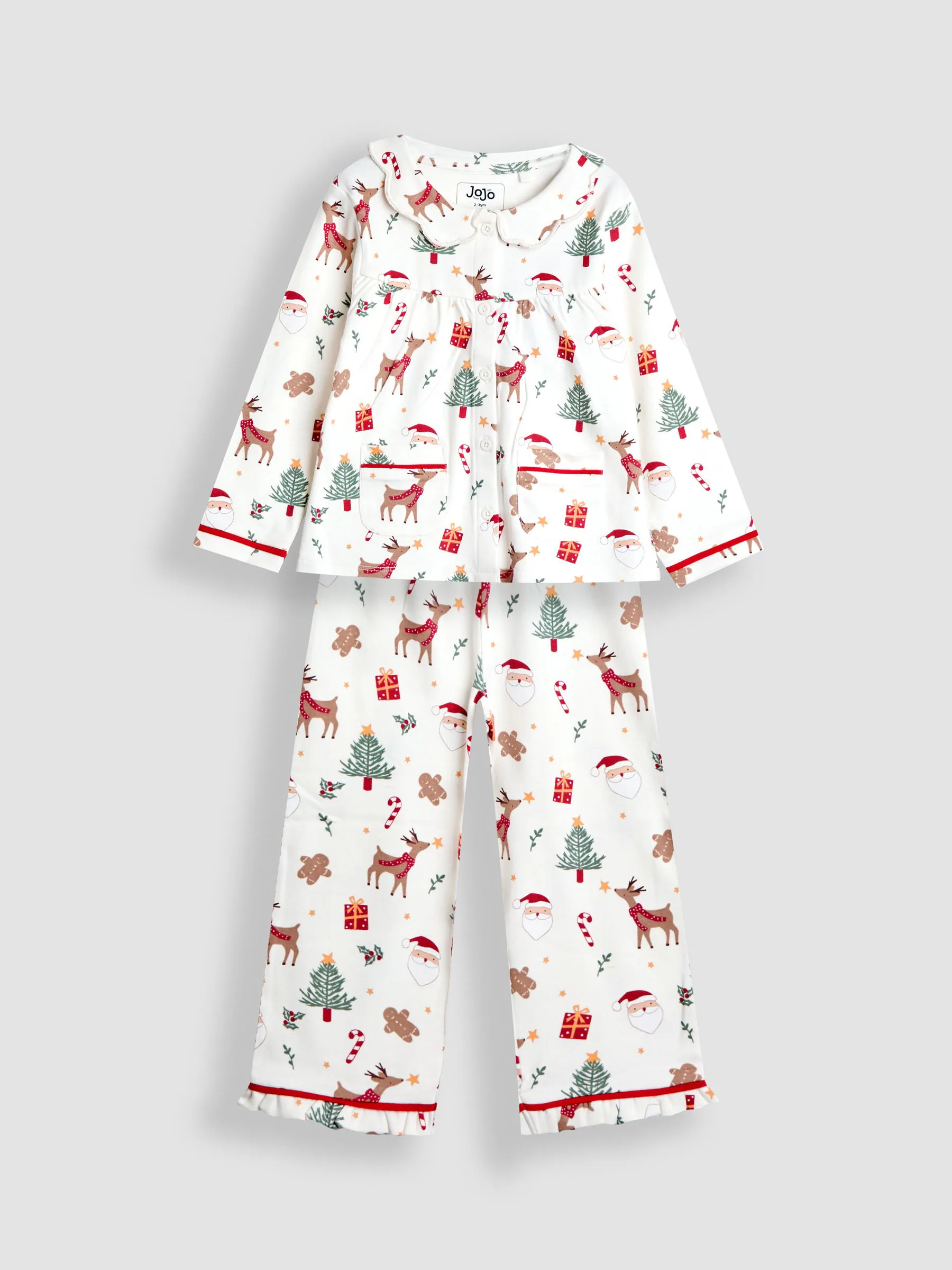 JoJo Maman Bébé Kerstmis Print Jersey Pyjama's met Mooie Kraag