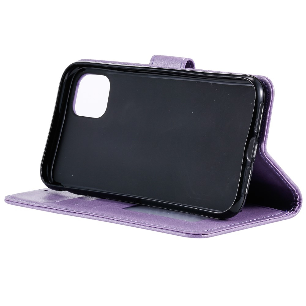 iPhone 13 Pro Leder Tasche Wallet - Mandala Flowers Imprint - Lila