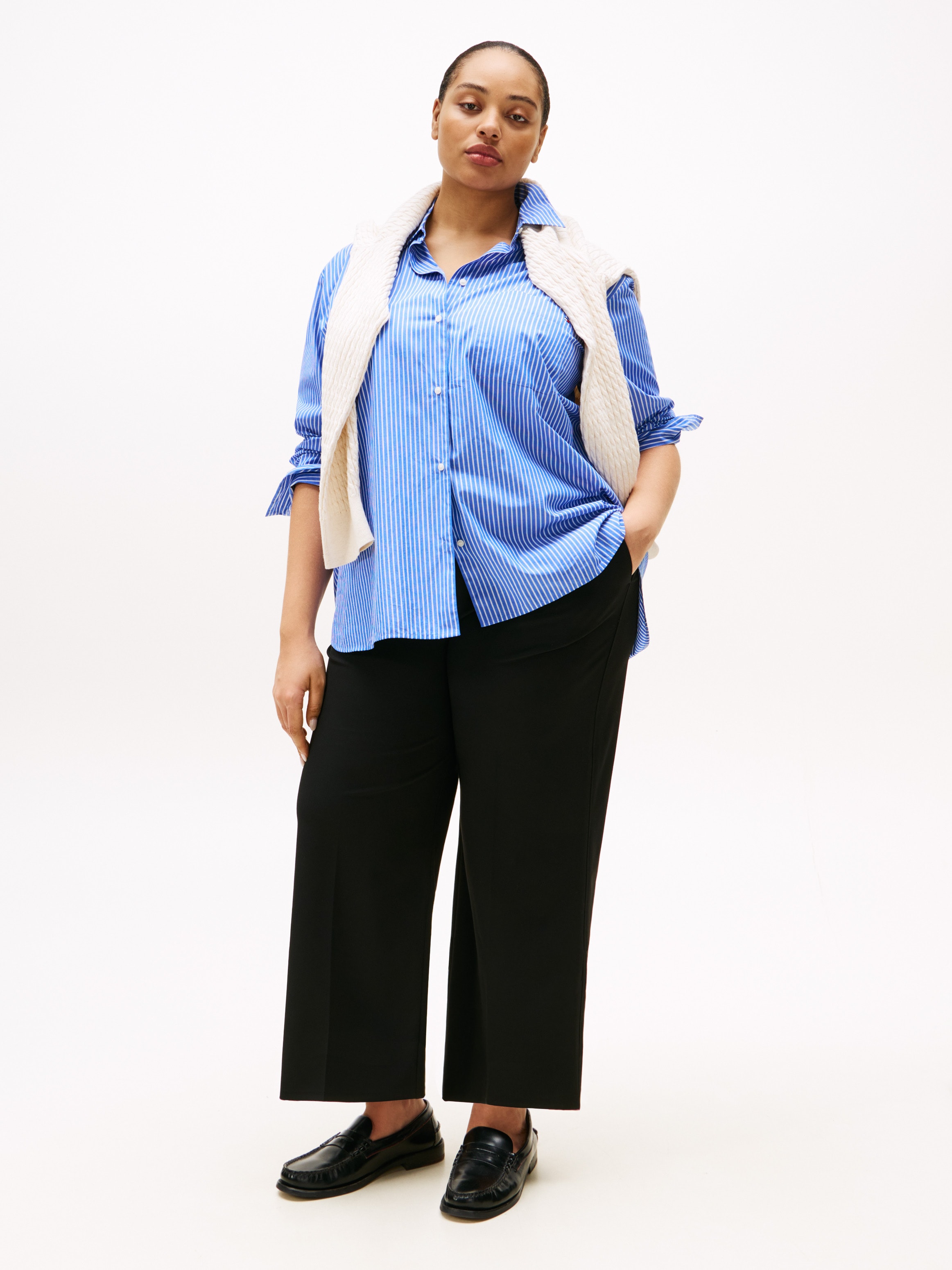 Tommy Hilfiger Curve Culotte »CRV LW BI-STRETCH WIDE CROP PNT«  in Grossen Grössen, cropped, Logostickerei