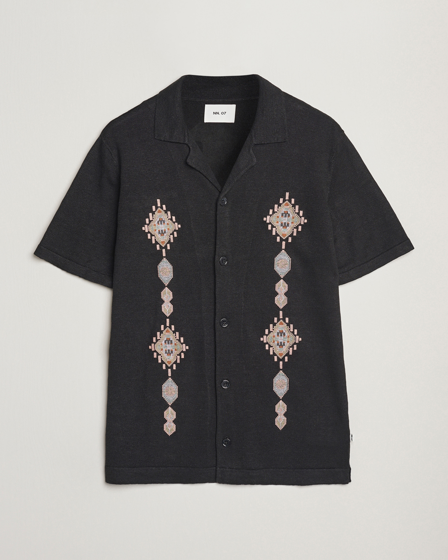 NN07 Henry Printed Knitted Short Sleeve Shirt Black