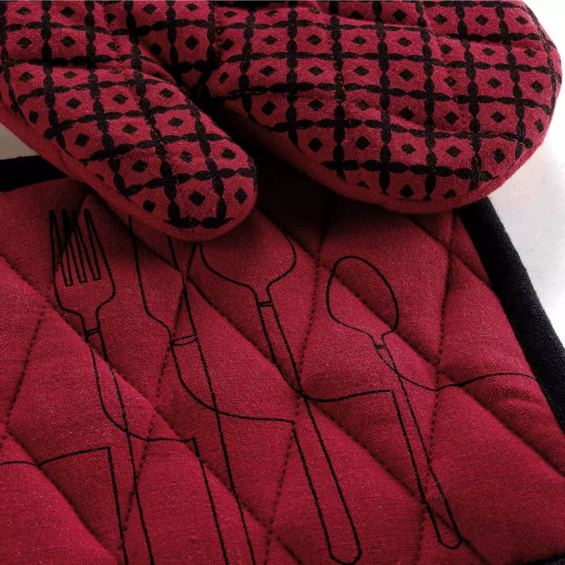 Gant et manique coton recyclé Cuisiline Bordeaux