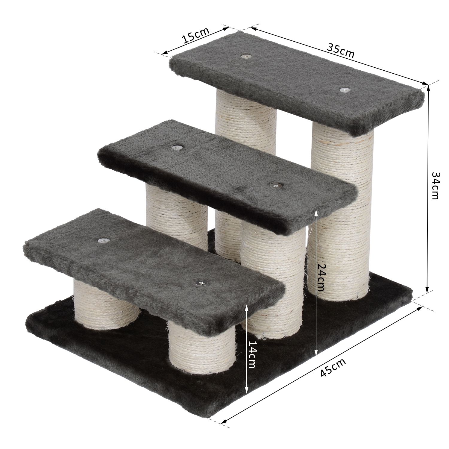 PawHut Katzentreppe mit 3 Stufen grau 45 x 35 x 34 cm (LxBxH)