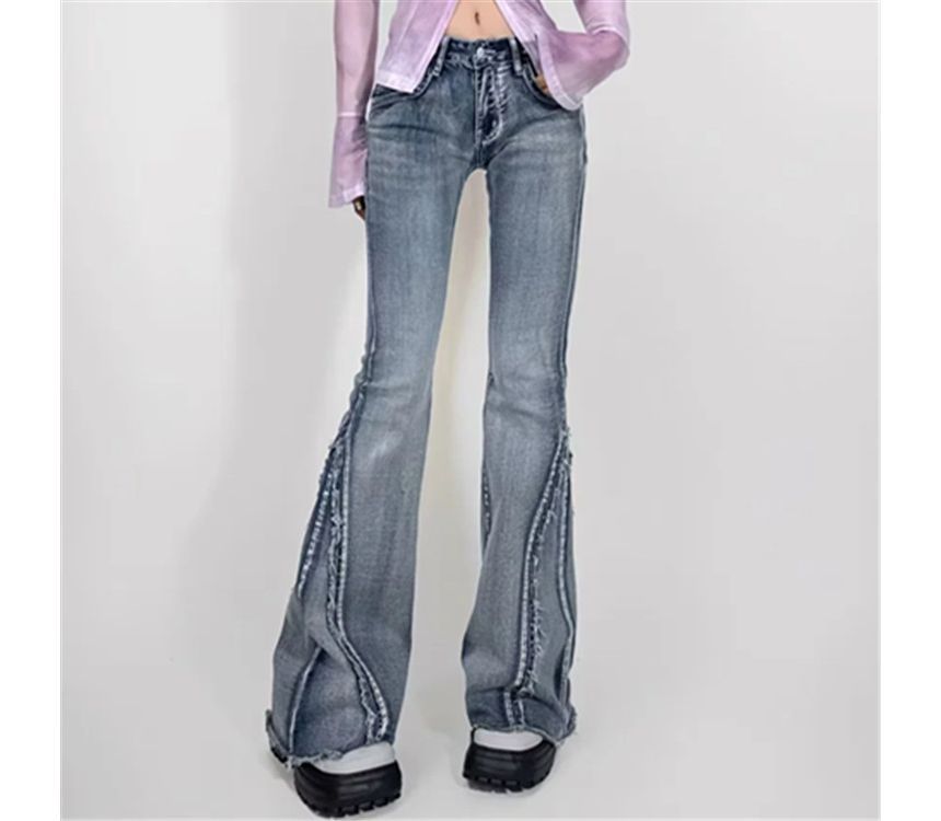 Asiris - Low Waist Washed Slim-Fit Boot-Cut Jeans