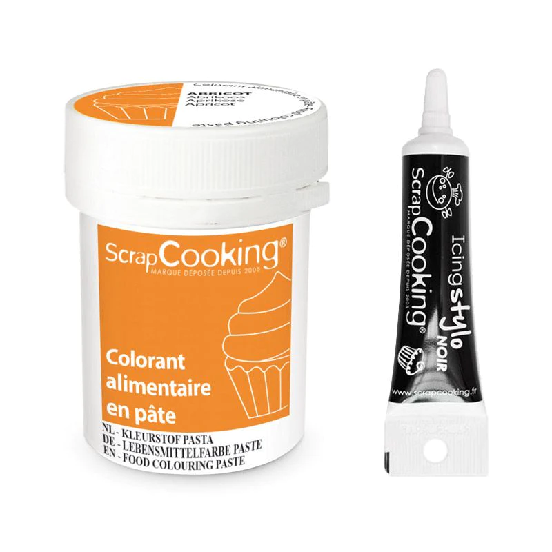 Colorant alimentaire en pâte 20 g Abricot + Stylo de glaçage noir Scra