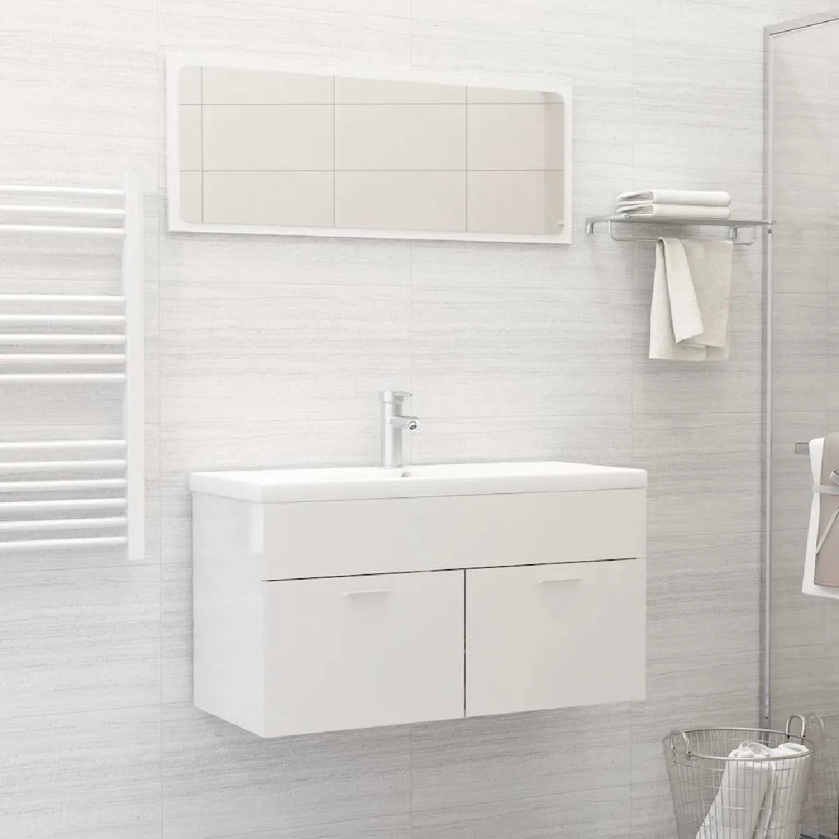 vidaXL Ensemble de meubles de salle de bain - Blanc brillant