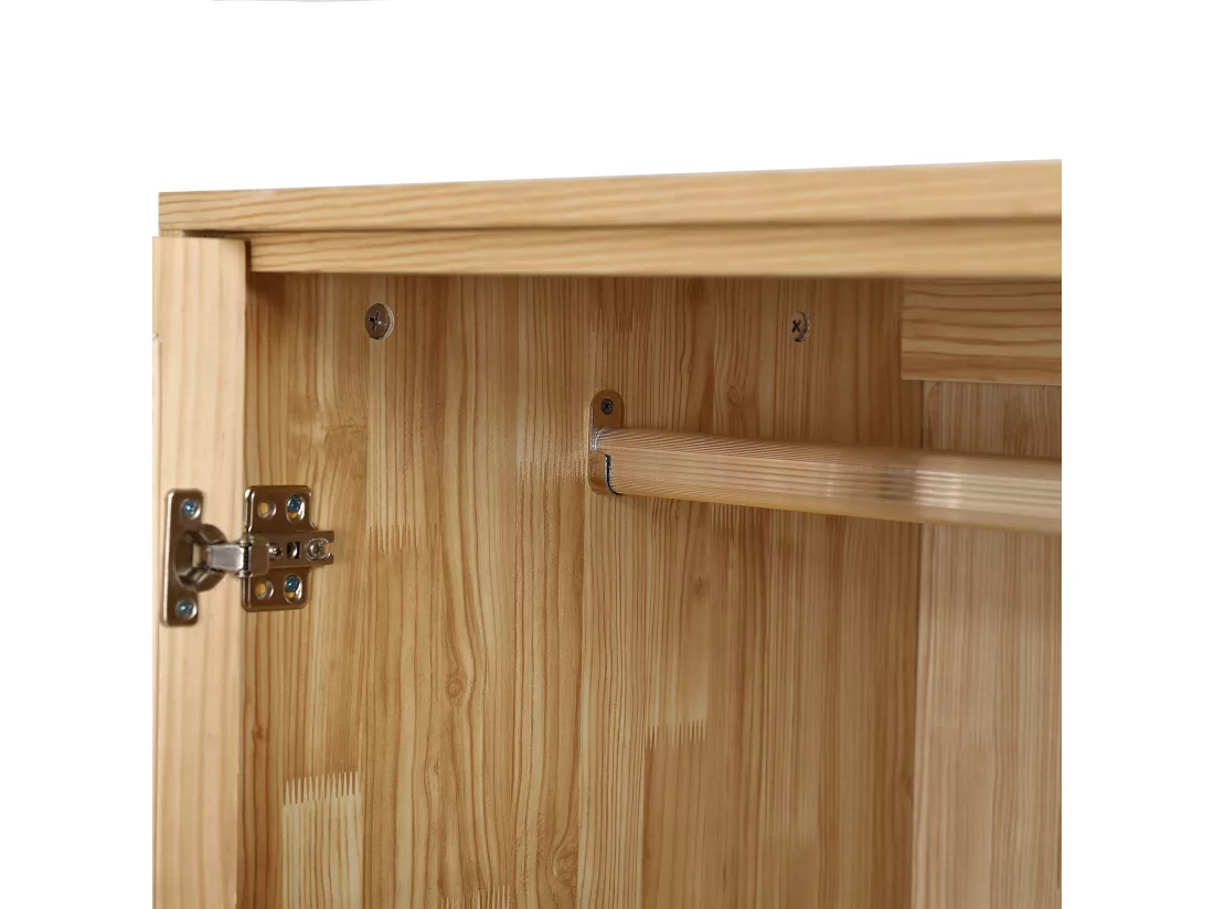 Armoire avec tringle - 2 portes grillagées en rotin et 1 compartiment abattant - Naturel