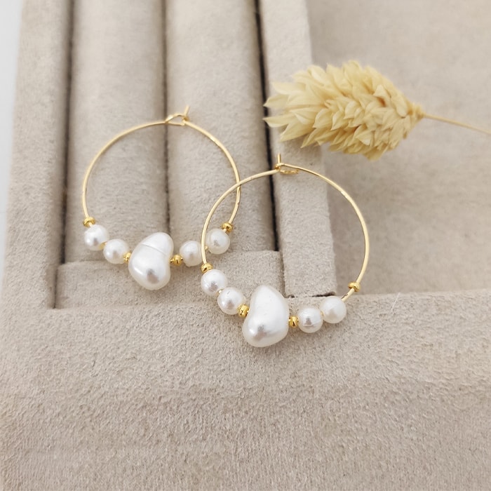 Boucles d'oreilles - Laiton plaqué or & perles