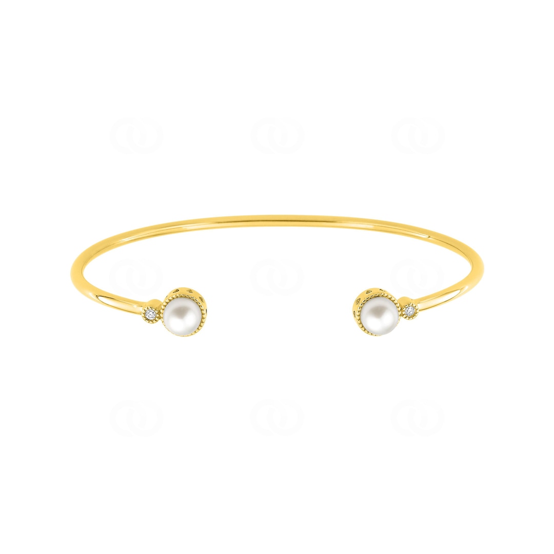 Armreif offen 750/18 K Gelbgold mit Süsswasserzuchtperle & Diamanten 0.03 ct