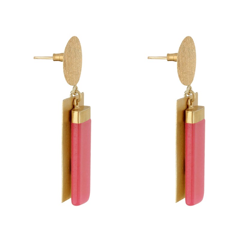 Boucles d'Oreilles Laiton Doré Disque et Rectangle Coloré