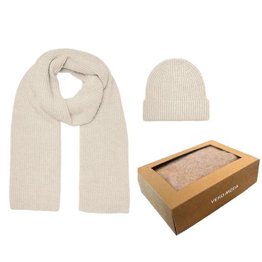 Vero Moda Gila Rib Beanie Skarf Gaveæske, Birch