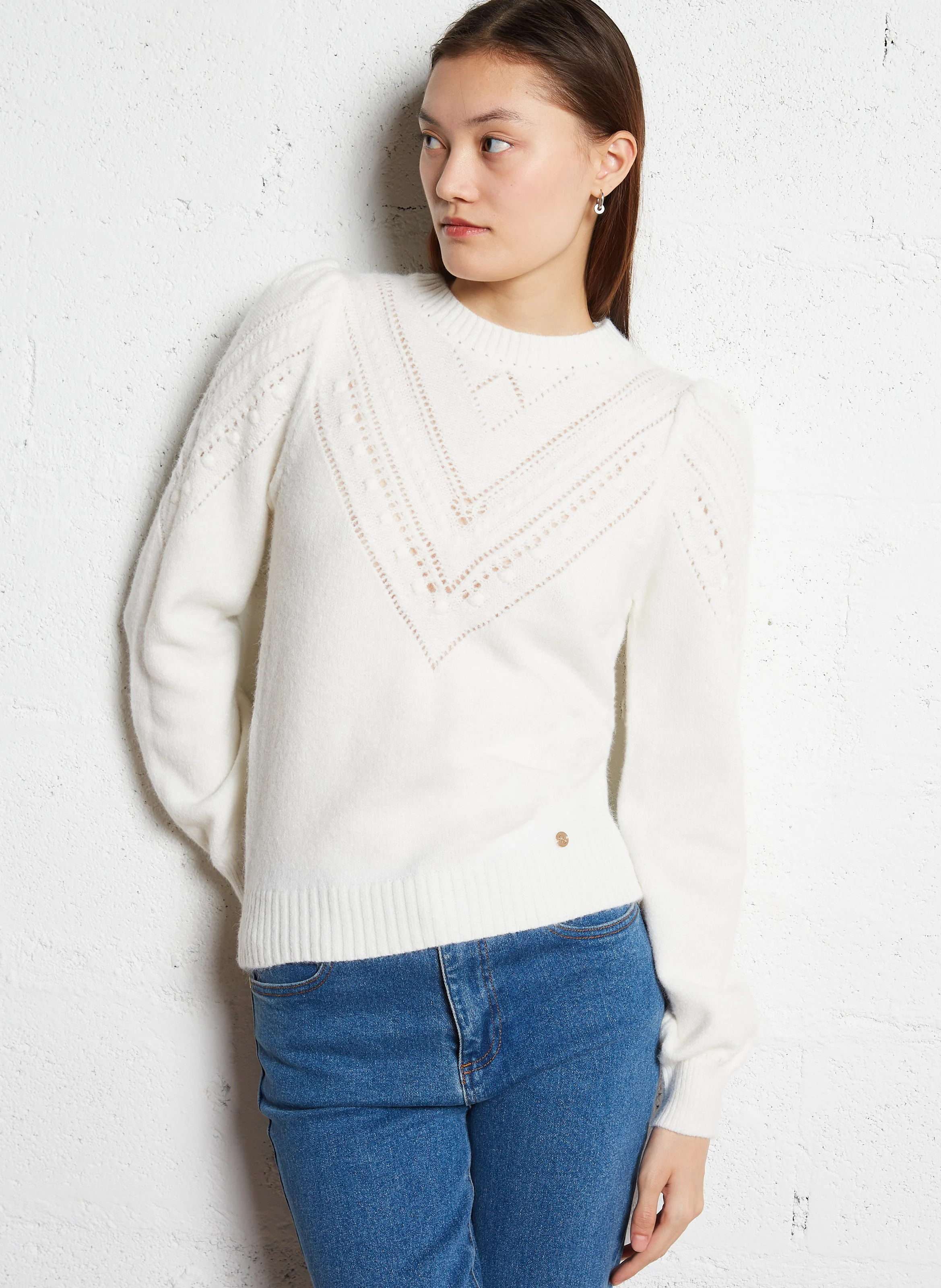 MARTA - Pull droit à col rond | Beige