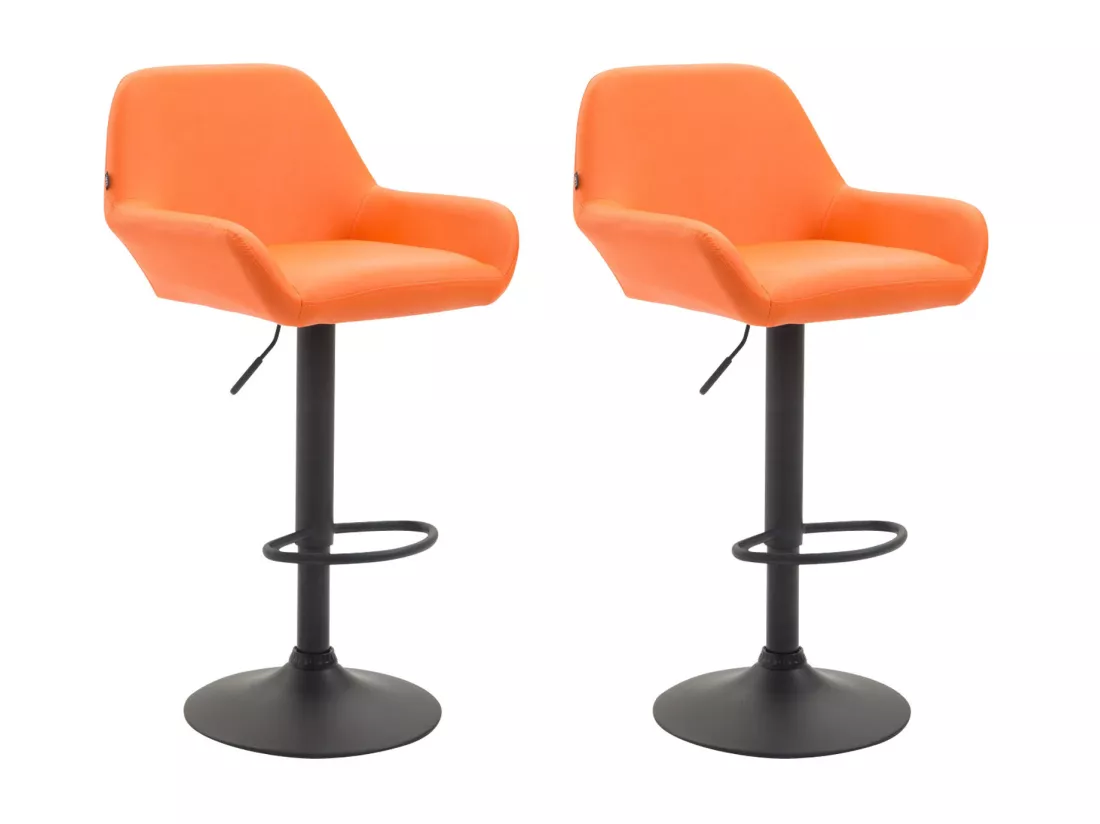 Lot de 2 Tabouret de bar - Similicuir (PVC) & Métal noir mat - Orange - Braga
