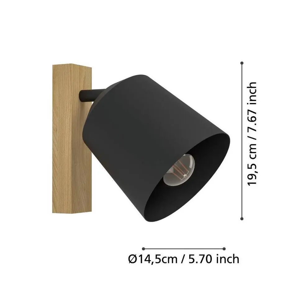 EGLO Cotorro Wandlamp - E27 - 14.5 cm - Zwart/Bruin