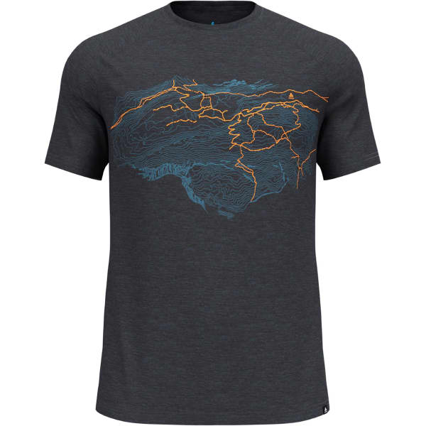 T-shirt randonnée ODLO ASCENT PW 130 TOPOGRAPHY CREW NECK S/S BLACK MELANGE
