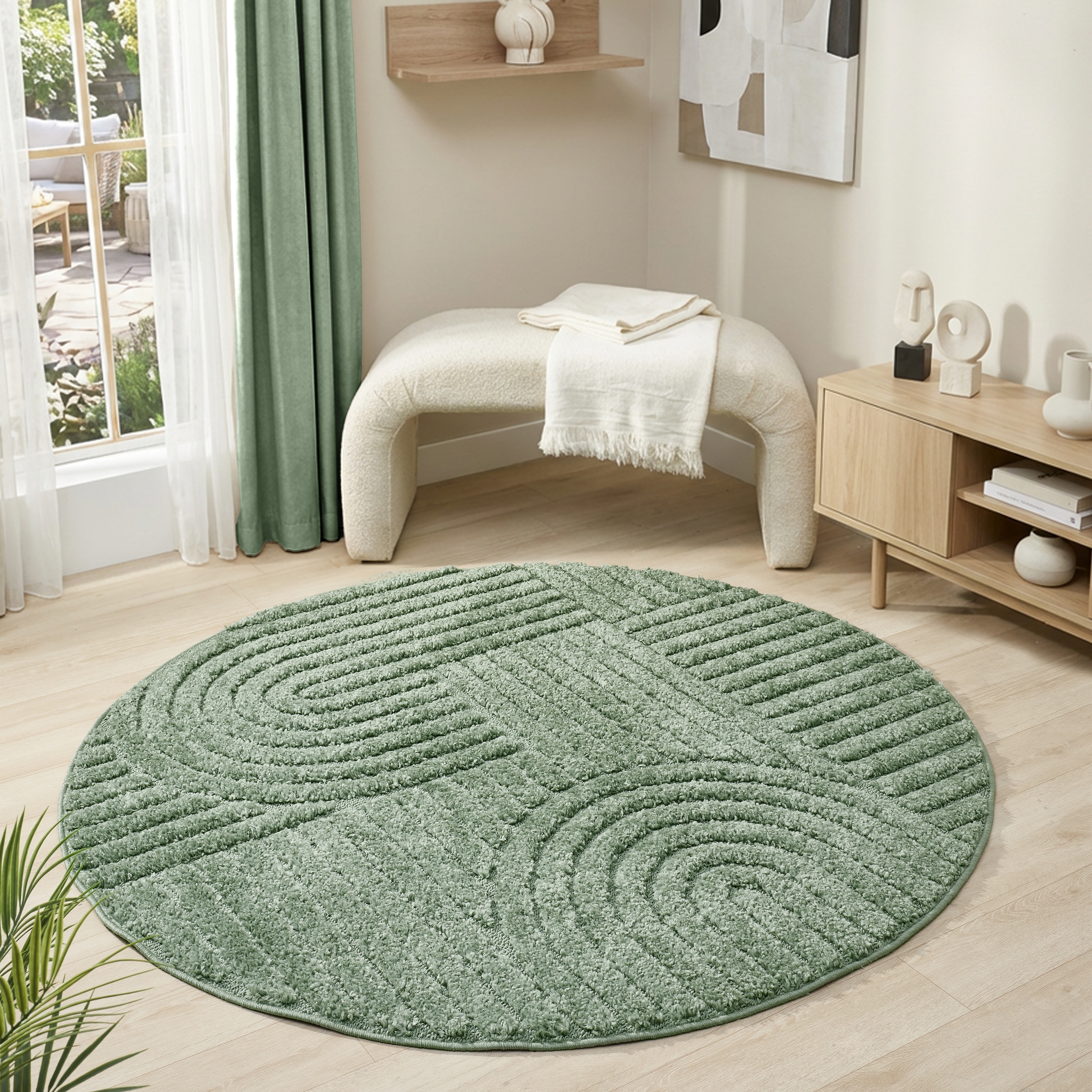 GOODproduct Teppich »Jonne, Boho-Design, Scandi, Designteppich« rund 20 mm Höhe Hoch-Tief, 3D Optik, skandinavischer Stil, Wohnzimmer, Schlafzimmer