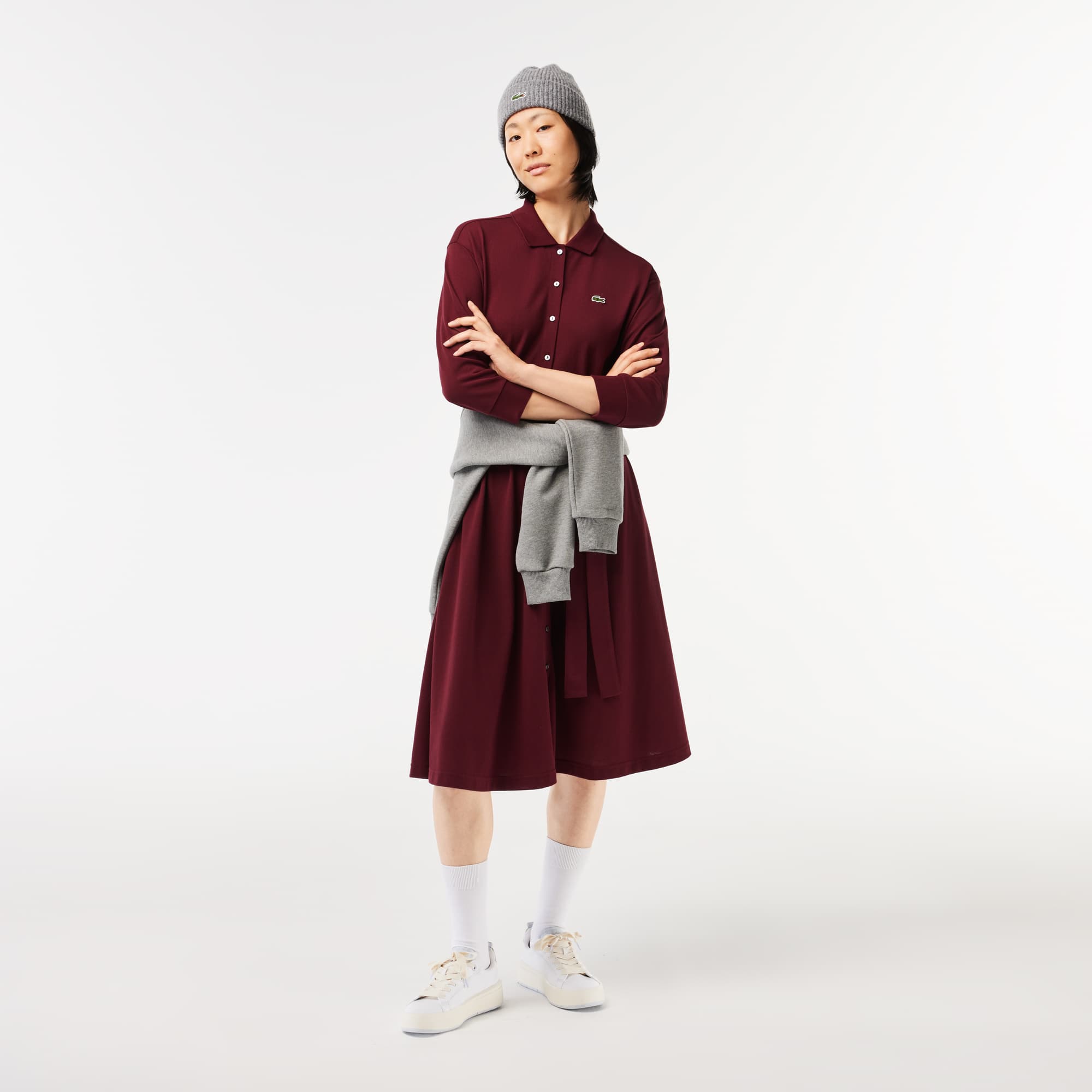 Robe polo ample ceinturée en petit piqué de coton Robes & Jupes - Rouge - Lacoste - Femme