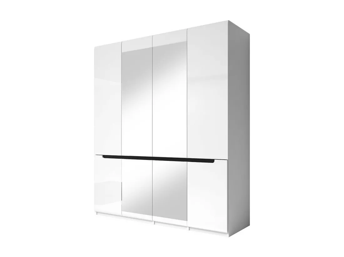 Chambre à coucher LUCIA : Armoire 4 portes + Lit 180x200 + 2 Chevets. Couleur blanc, style design