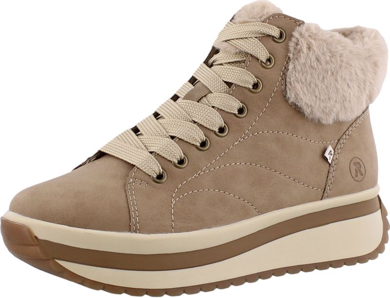 Wedge Sneakers - Lichtbeige - Faux-Bont Kraag - Ritssluiting - Vetersluiting