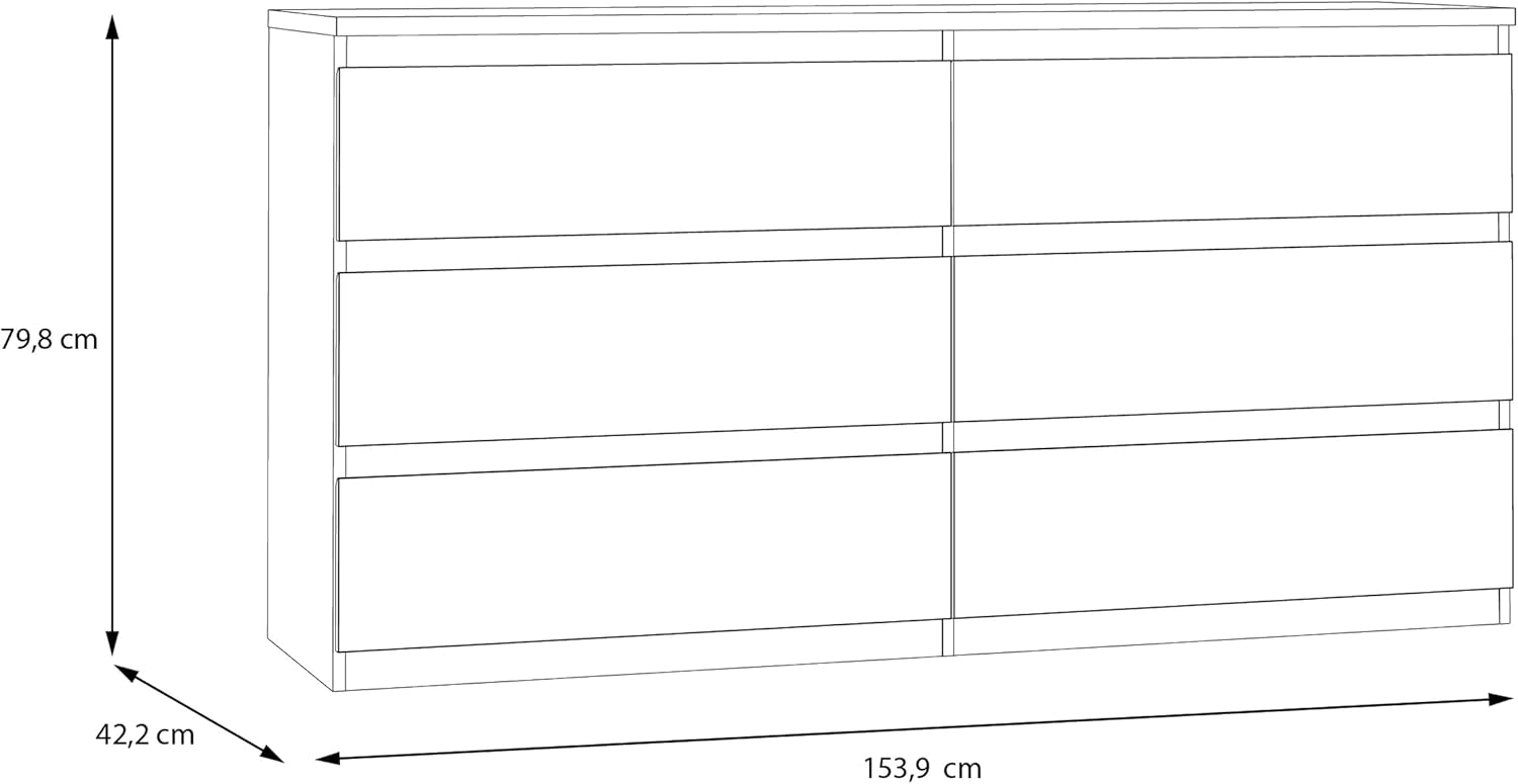 Forte EDMORE Kommode 150 160, Moderne Kommode mit 6 Schubladen, Holzwerkstoff, Salbei, 153,9 cm breit x 79,8 cm hoch x 42,2 cm tief
