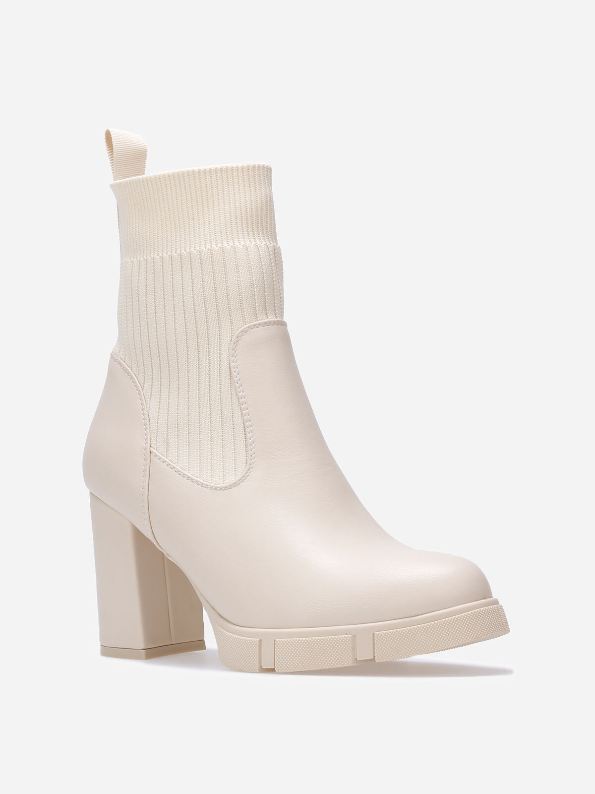Bottines bi-matières à plateforme texturée- Beige