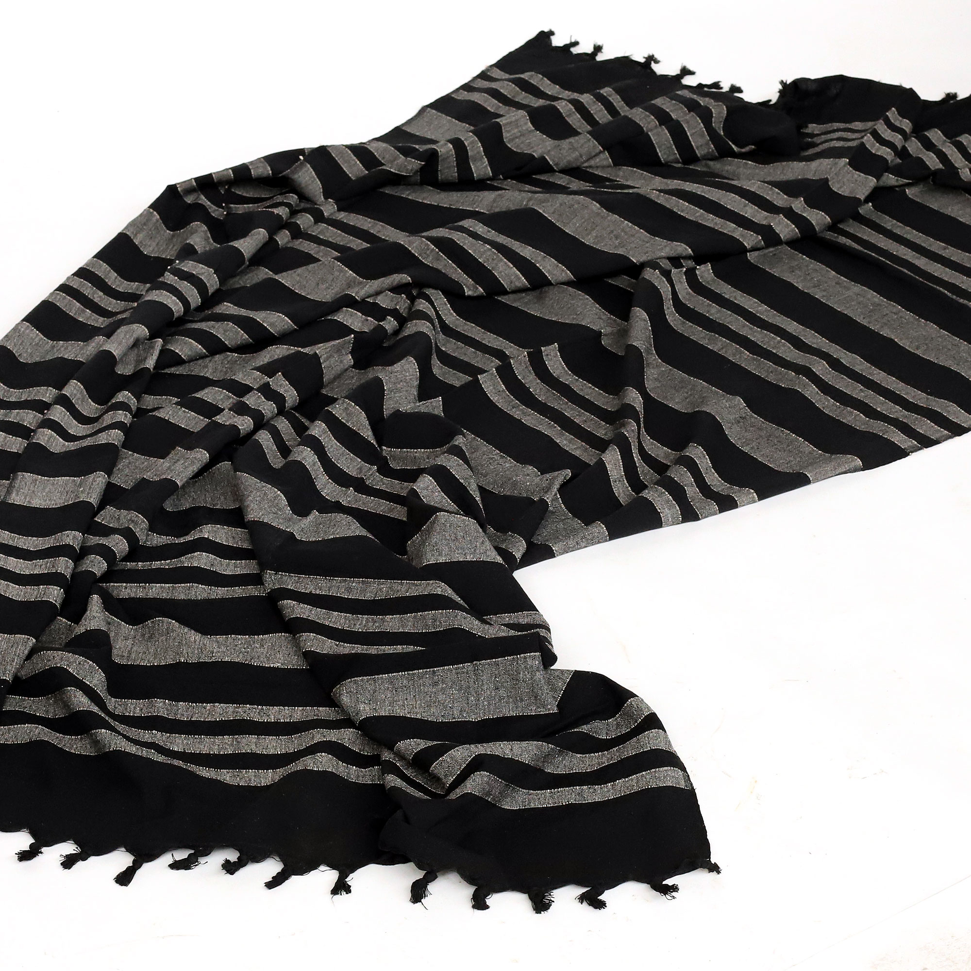 Tagesdecke 'Striped' schwarz-grau, 100% Baumwolle, B 240 cm, L 210 cm von fischer's lagerhaus