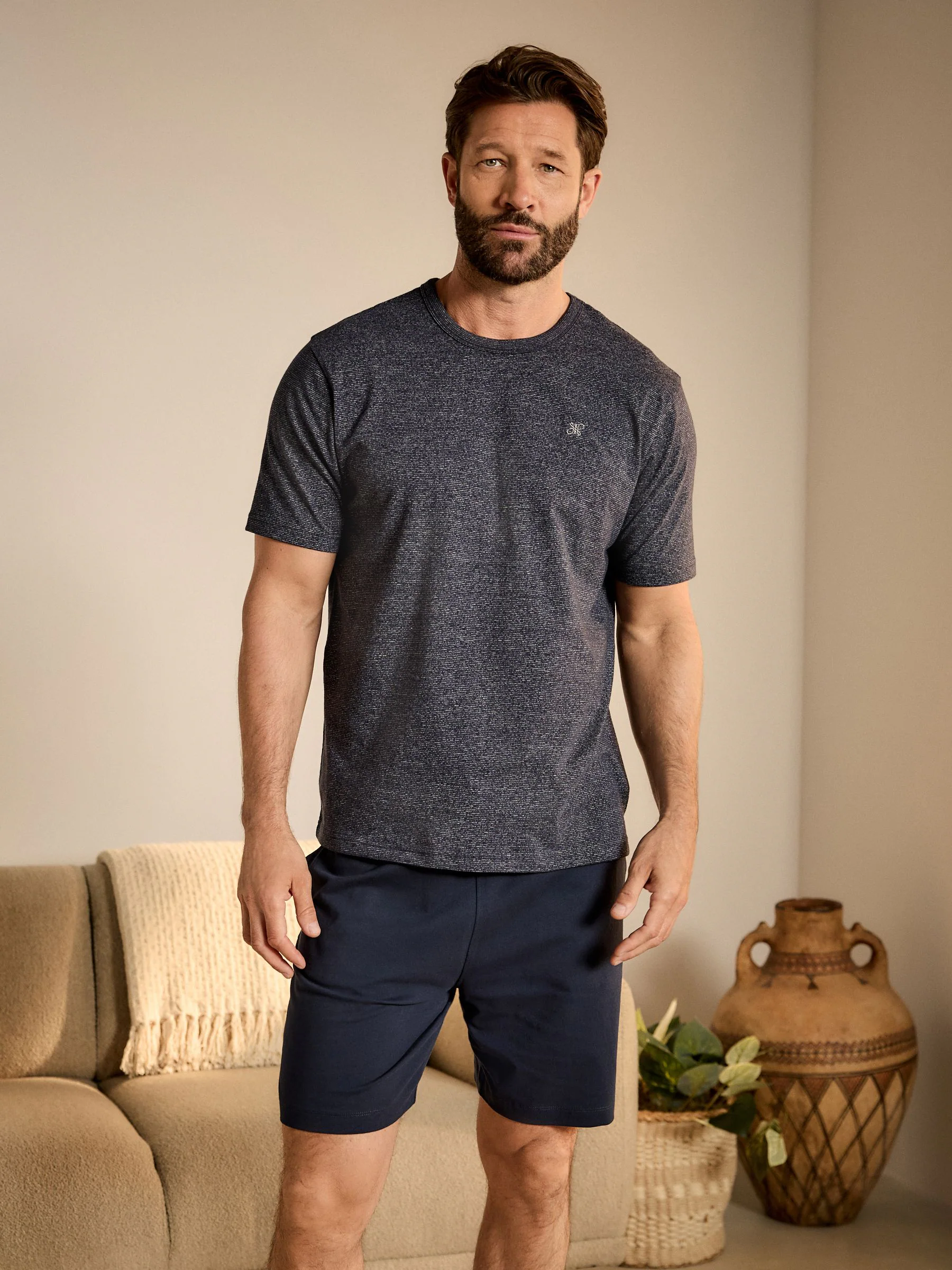Marineblauwe strepen - Korte jersey pyjamaset