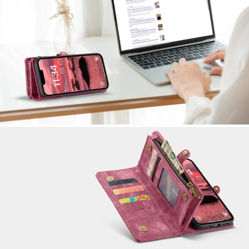 iPhone 16e 2in1 Leder Tasche   Magnet Hardcase Karten Etui - Rot
