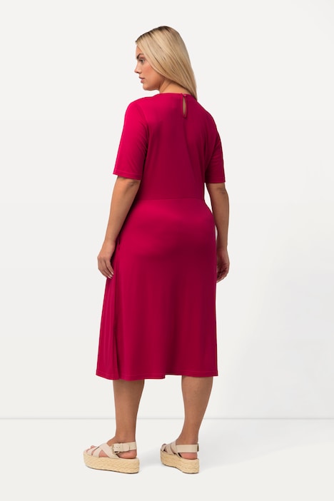 Jersey-Midikleid, A-Linie, V-Ausschnitt, Halbarm