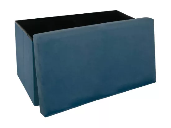 2 en 1 Pouf pliant double et coffre de rangement Velours Bleu 76 x H 38 cm