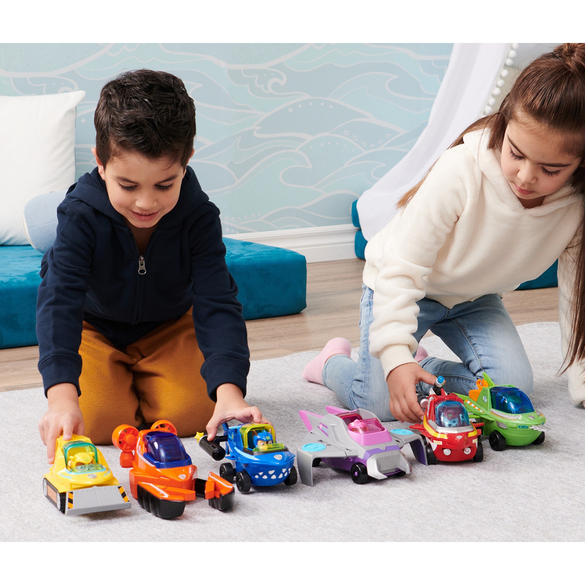 Spin Master Spielfahrzeug Paw Patrol Aqua Pups - Basis Fahrzeug im Hai-Design mit Chase-Welpenfigur