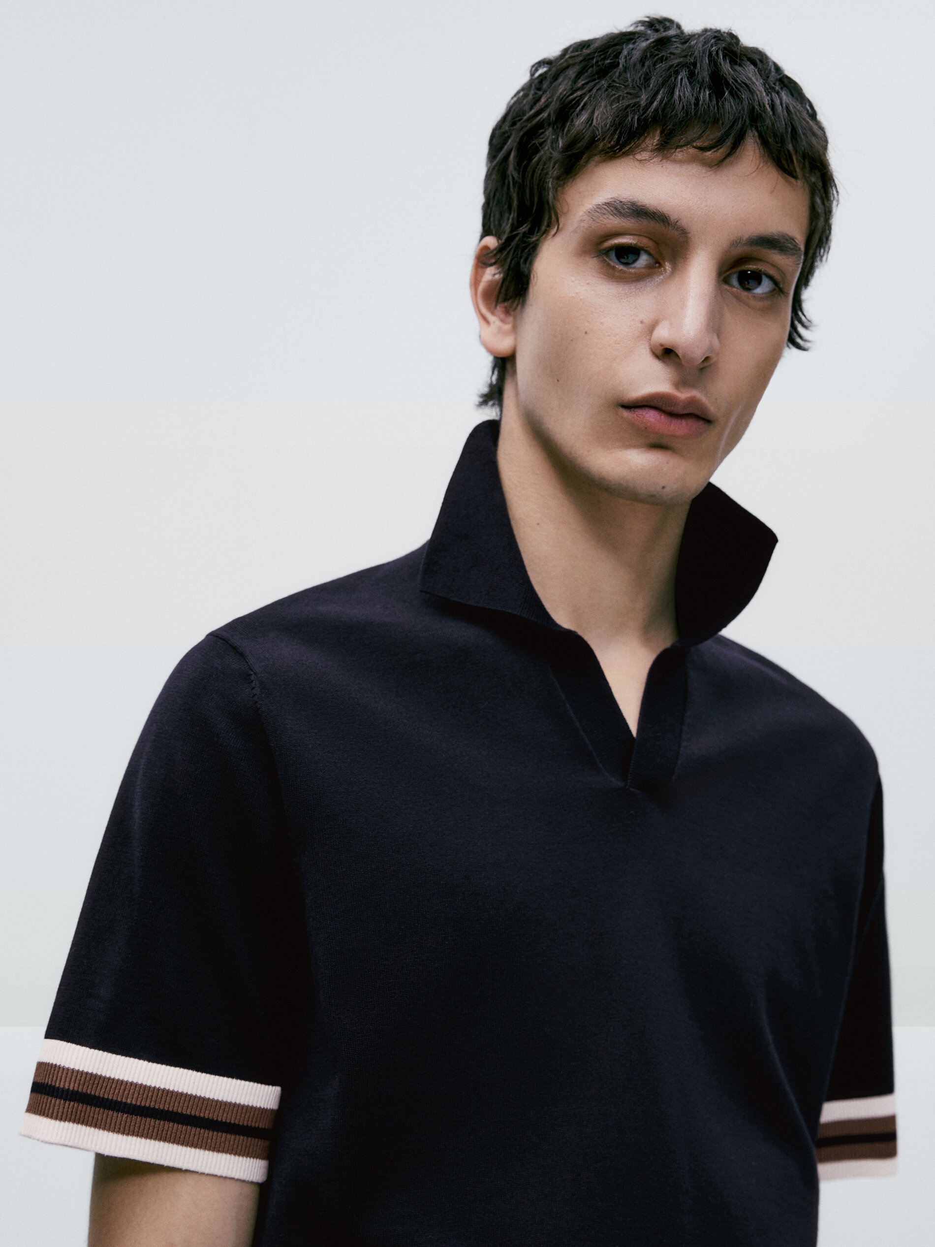 Camisa polo de manga curta contrastante - AZUL MARINHO