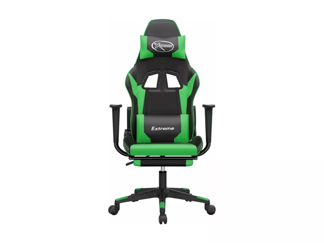 Chaise de jeu avec repose-pied Noir et vert Similicuir