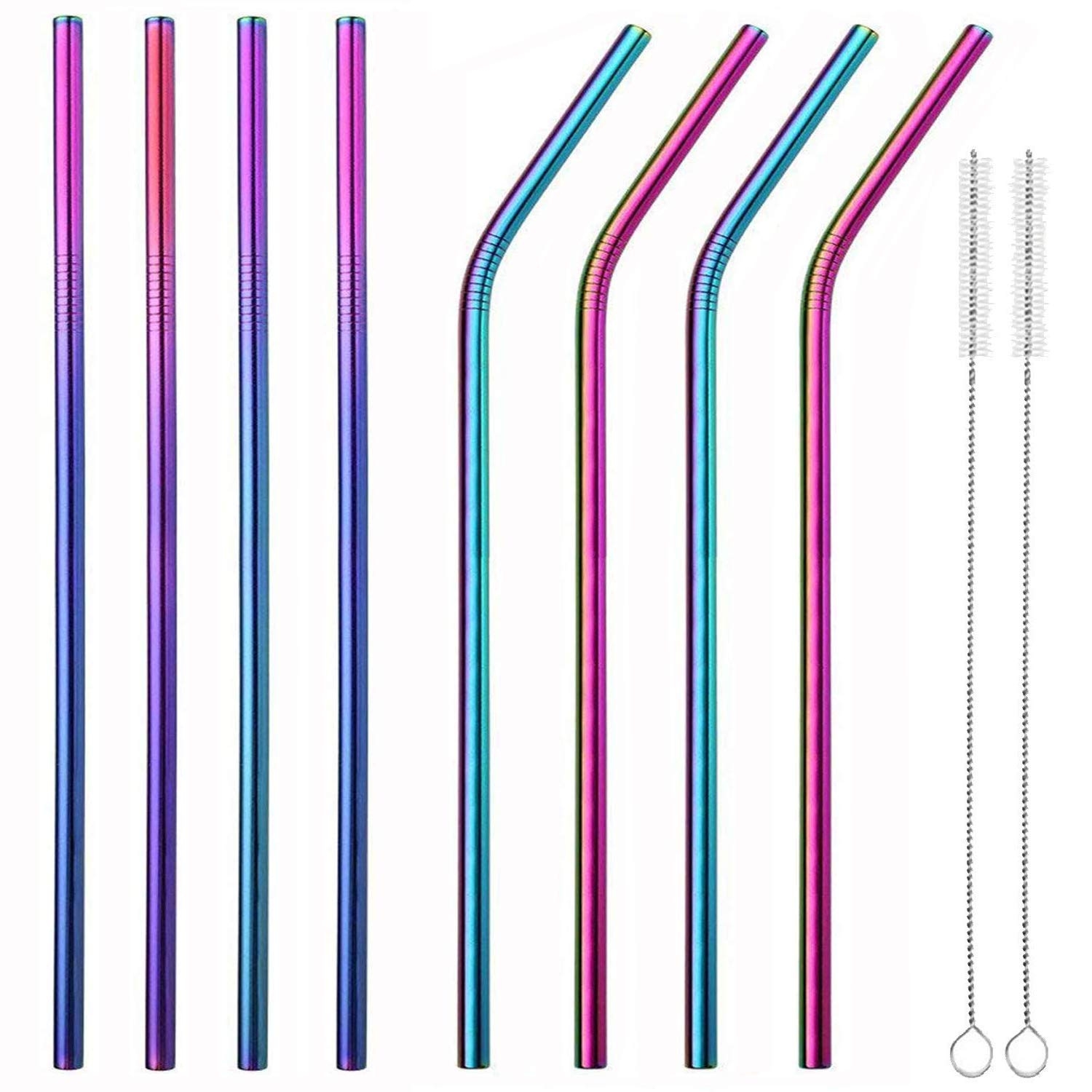 (10-tlg. Set) 21.5cm Edelstahl Strohhalm Wiederverwendbarer Trinkhalm inkl. Reinigungsbürsten   Tasche - Flip Flop