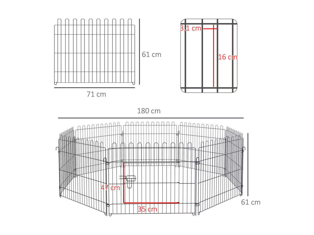 PawHut Parc enclos pour chiens chiots animaux domestiques diamètre 158 cm 8 panneaux 71L x 61H cm noir