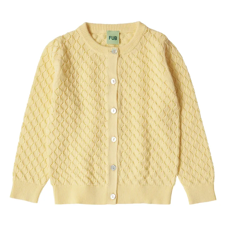 FUB Cardigan Maille Fine Pointelle Coton Bio | Jaune