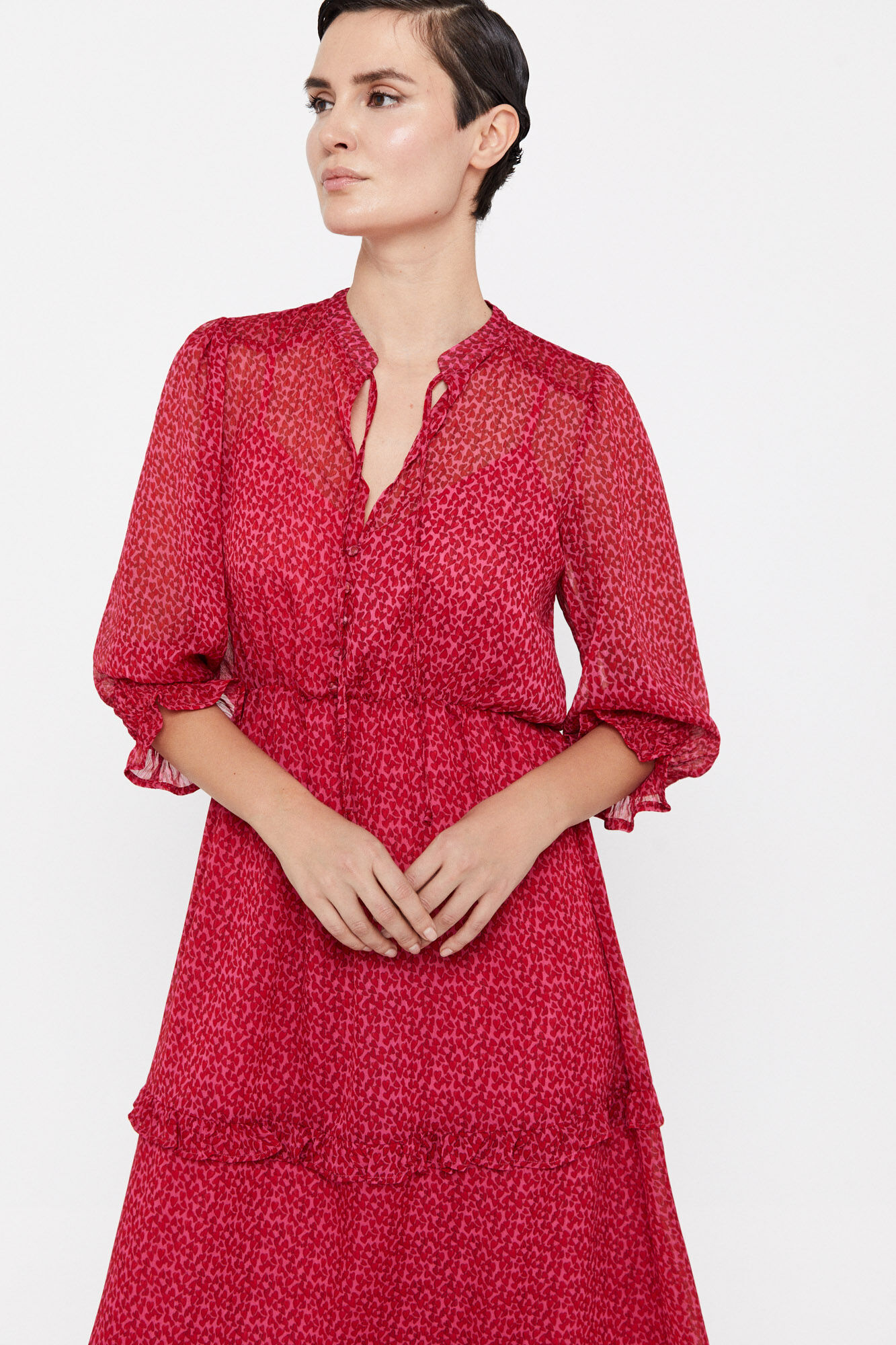 Vestido em poliéster reciclado - Estampa vermelha