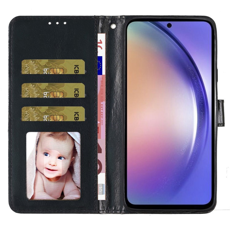 Samsung Galaxy A56 Flip Wallet Cover Leder Tasche Glitzer Optik - Schwarz