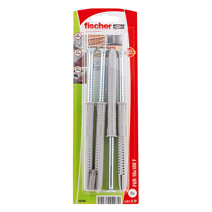 4 chevilles d'expansion pour charge moyenne Fischer 10x100mm