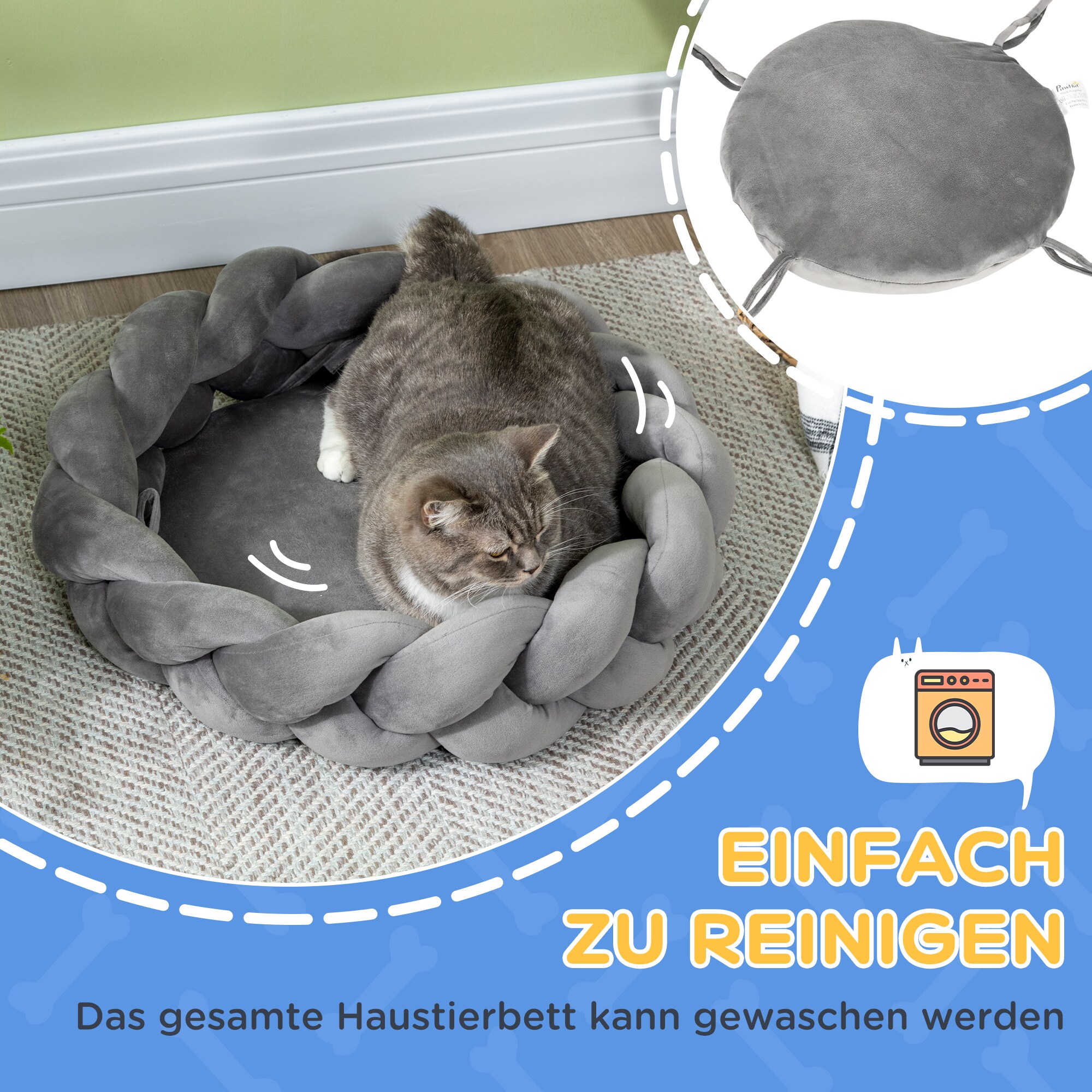 PawHut Haustierbett mit zusätzlichem Kissen grau 55L x 55B x 14H cm