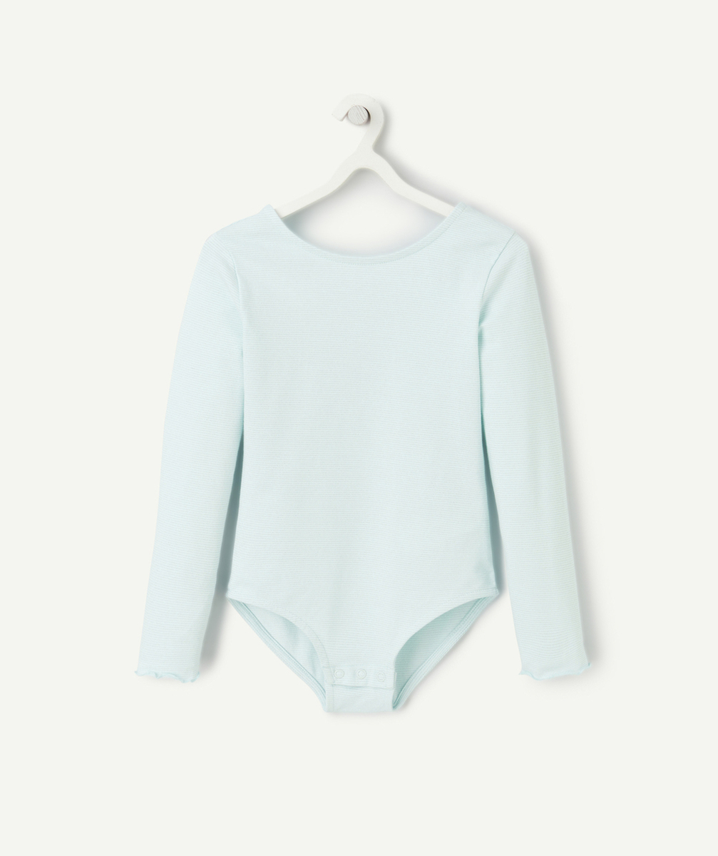 body fille en coton bio bleu ciel avec fines rayures couleur argentée
