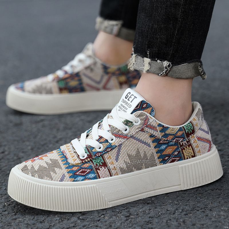 Tanzanite - Platform veterschoenen met patroon