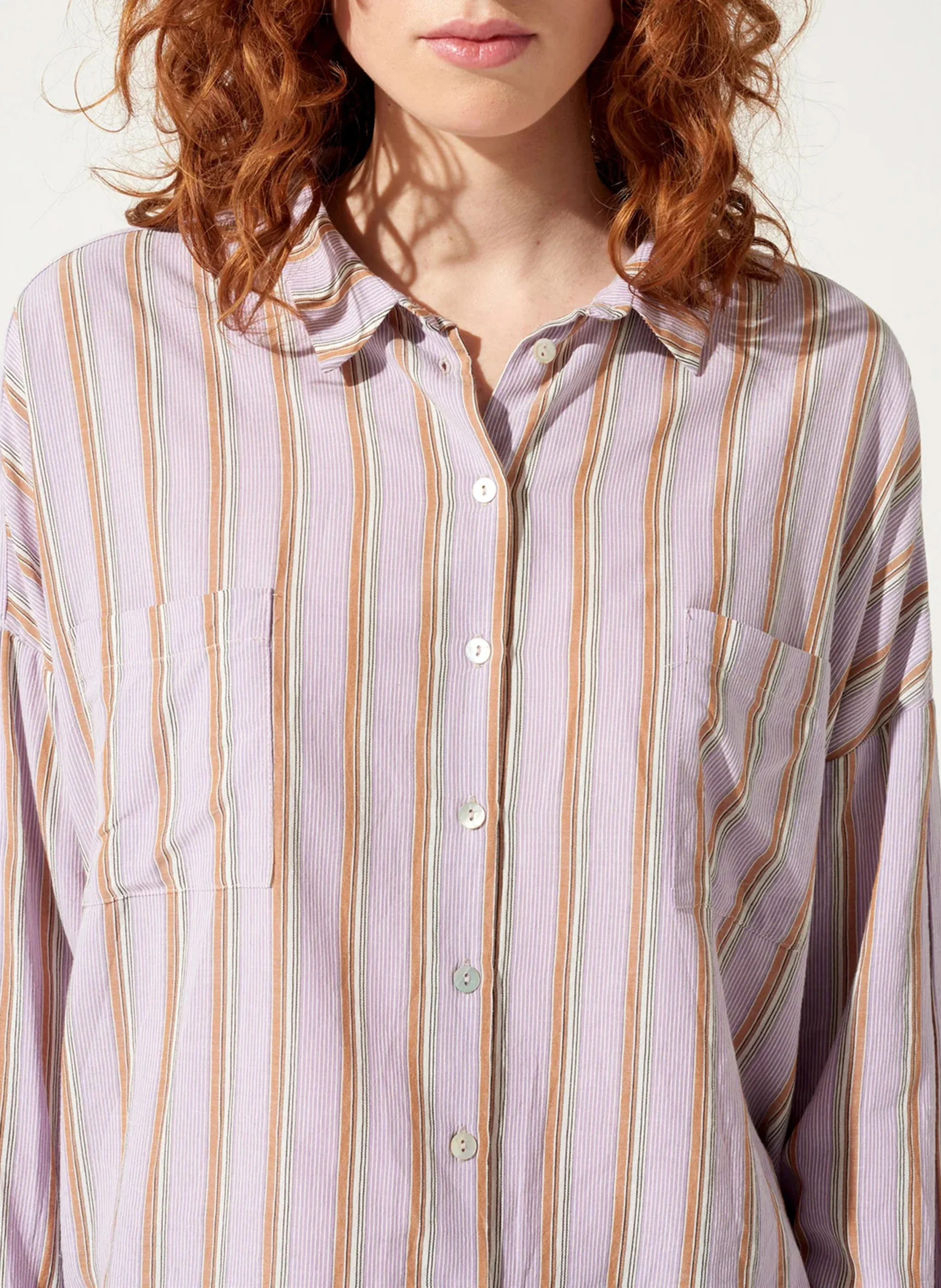 Chemise ample col classique à rayures | Violet