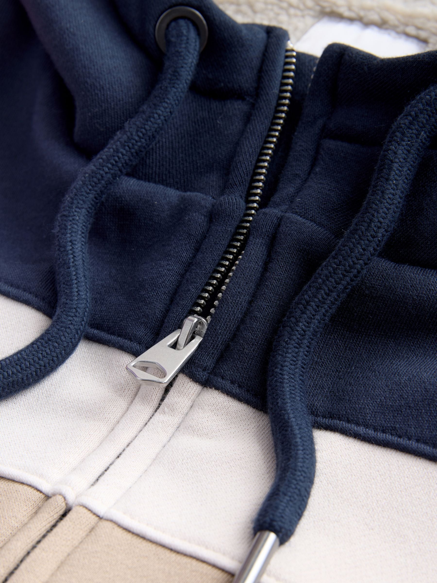 Blauw/ecru - Borg hoodie met fleecevoering en volledige ritssluiting