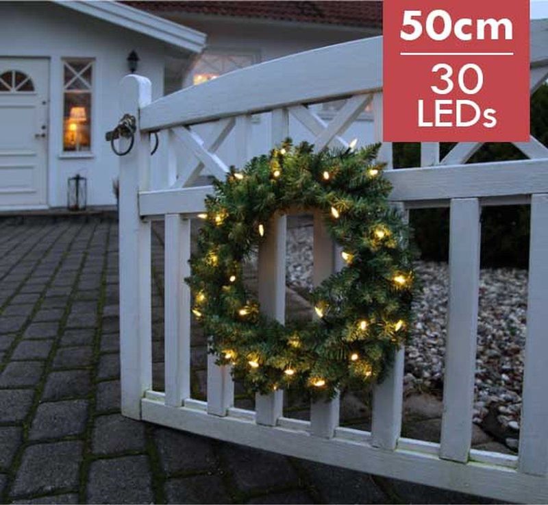 Calgary - Verlichte Kerstkrans - Groen - 50cm - Warm Wit Licht