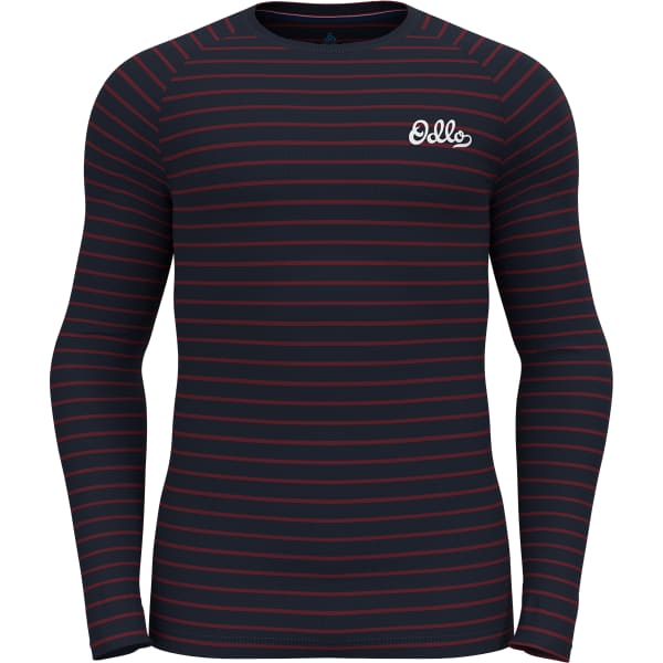 T-shirt thermique ODLO CREW NECK LS ACTIVE WARM ORIGINALS ECO STRIPES DARK SAPPHIRE/SUNDRIED TOMATO