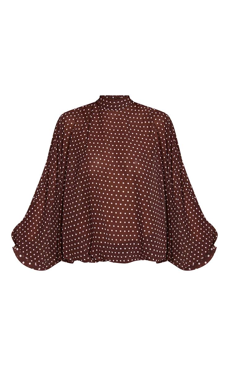 Marron Ensemble Coordonné Blouse Oversize En Mousseline Transparente À Pois
