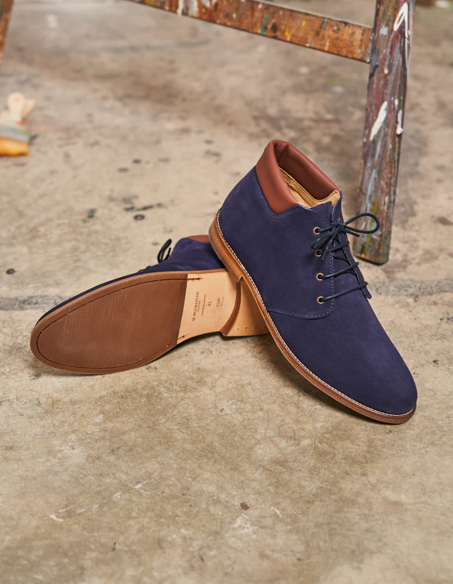 Bottines Gaultier - Suède marine et cuir cognac