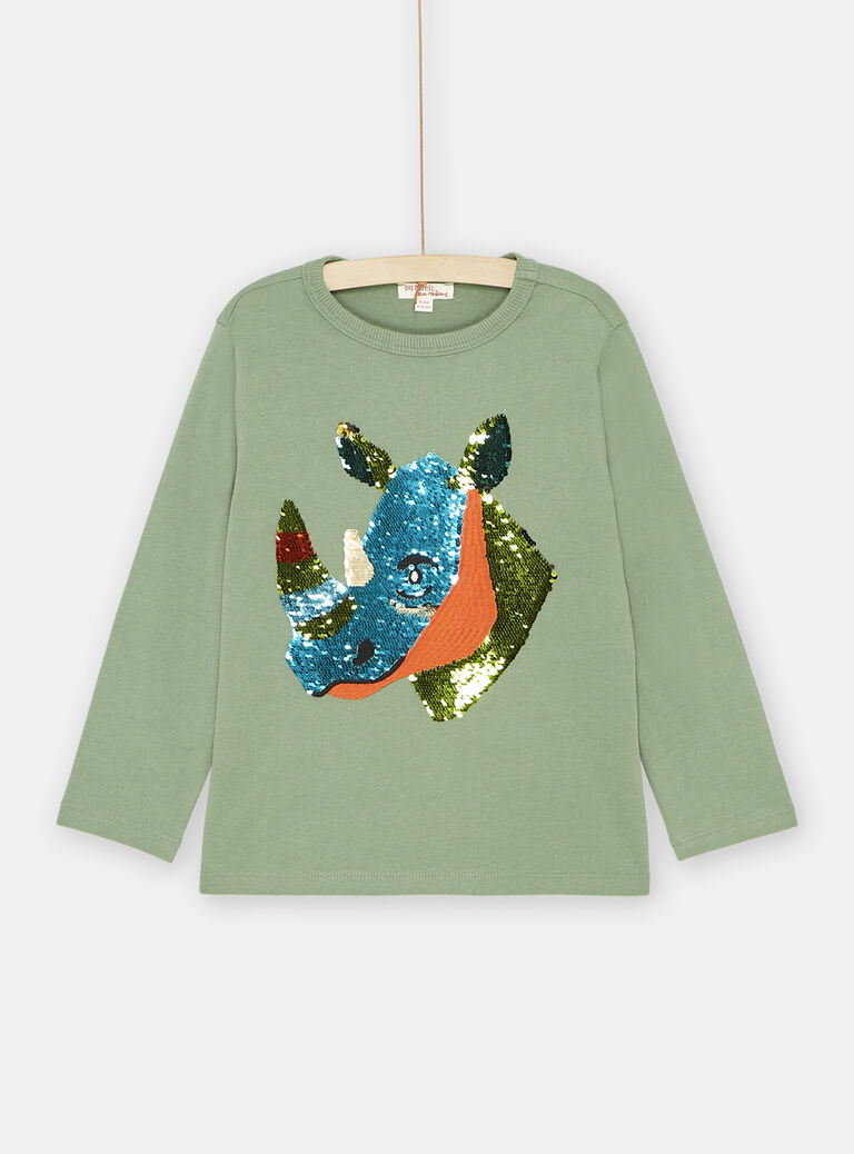 T-shirt vert avec sequins réversibles garçon